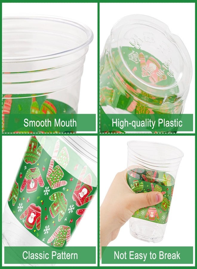 Kochorie 120 Pieces Christmas Sweater Plastic Cups 16 Oz Christmas Disposable Plastic Cups Xmas Tree Santa Reindeer Snow Drinking Cups for Christmas Party Supplies, Merry Christmas Party Decorations - Image 3